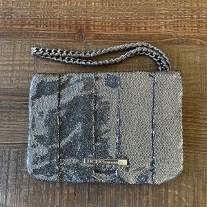 BCBGeneration Women's Silver Blue Glitter Pleated Clutch w/ Wristlet